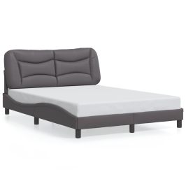 Estructura cama con luces LED cuero sintético gris 140x200 cm
