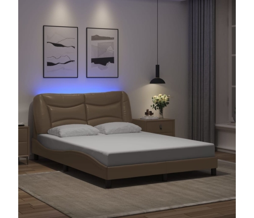 Estructura de cama con LED cuero sintético capuchino 140x200 cm