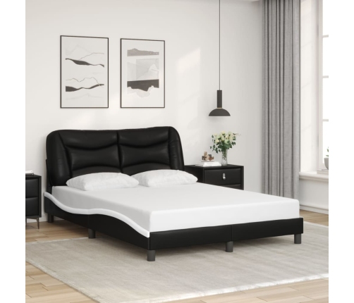 Estructura cama con LED cuero sintético negro blanco 140x200 cm