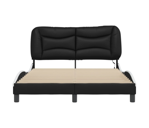 Estructura cama con LED cuero sintético negro blanco 140x200 cm