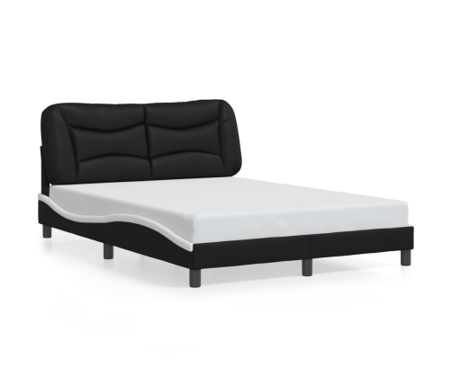 Estructura cama con LED cuero sintético negro blanco 140x200 cm