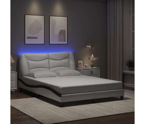 vidaXL Estructura cama con LED cuero sintético blanco negro 140x200 cm