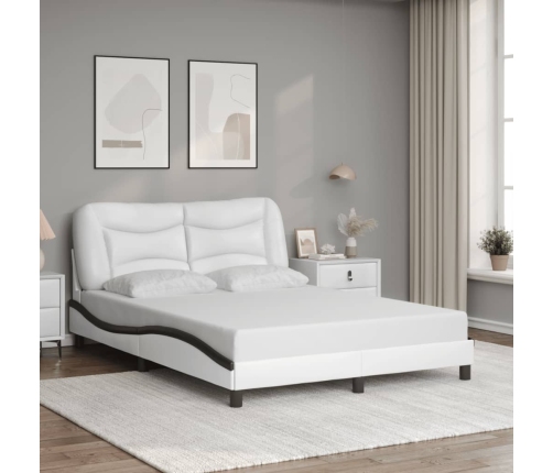 vidaXL Estructura cama con LED cuero sintético blanco negro 140x200 cm