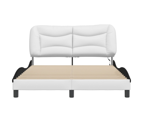 vidaXL Estructura cama con LED cuero sintético blanco negro 140x200 cm