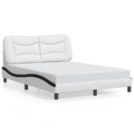 Estructura cama con LED cuero sintético blanco negro 140x200 cm