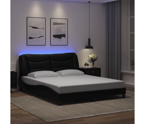 Estructura de cama con luces LED cuero PE negro 160x200 cm