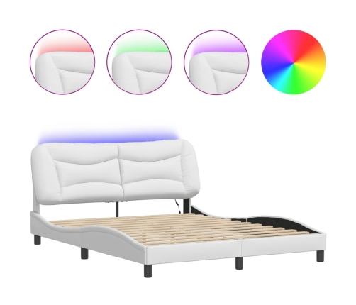 vidaXL Estructura de cama con luces LED cuero PE blanco 160x200 cm