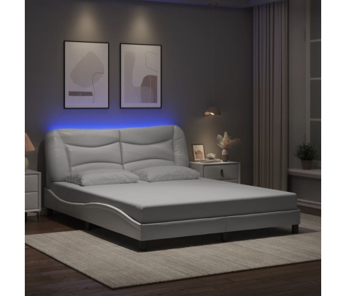 vidaXL Estructura de cama con luces LED cuero PE blanco 160x200 cm