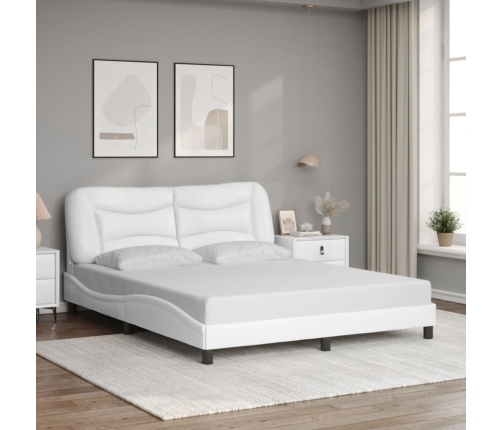 vidaXL Estructura de cama con luces LED cuero PE blanco 160x200 cm