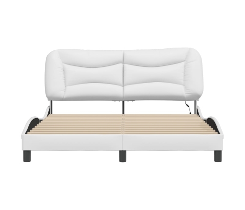 vidaXL Estructura de cama con luces LED cuero PE blanco 160x200 cm