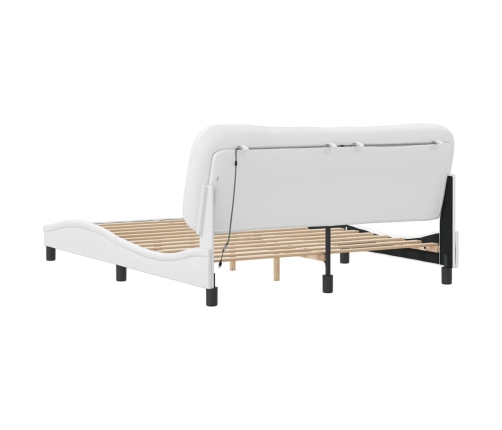 vidaXL Estructura de cama con luces LED cuero PE blanco 160x200 cm