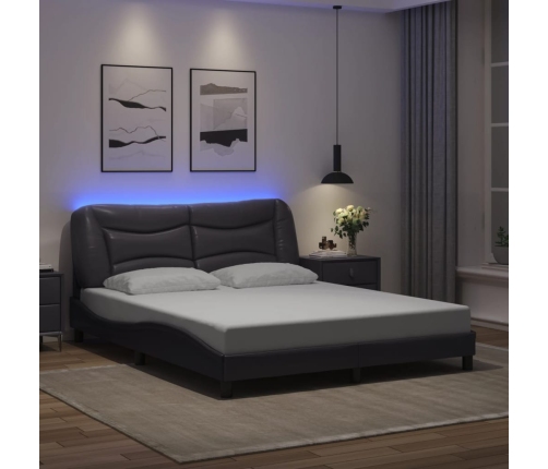 Estructura de cama con luces LED cuero PE gris 160x200 cm