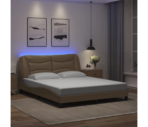 Estructura de cama con luces LED cuero PE capuchino 160x200 cm