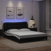 Estructura de cama con luz LED cuero PE negro blanco 160x200 cm