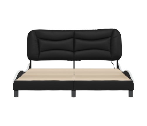 Estructura de cama con luz LED cuero PE negro blanco 160x200 cm