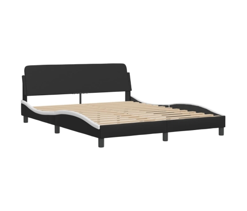 Estructura de cama con luz LED cuero PE negro blanco 160x200 cm