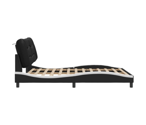 Estructura de cama con luz LED cuero PE negro blanco 160x200 cm