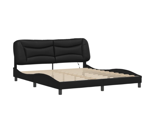 Estructura cama LED sin colchón cuero sintético negro 180x200cm