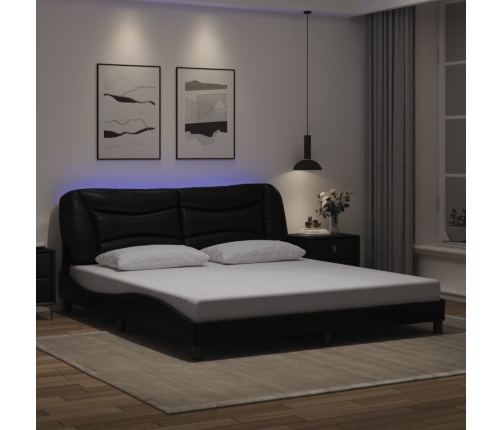 Estructura cama LED sin colchón cuero sintético negro 180x200cm