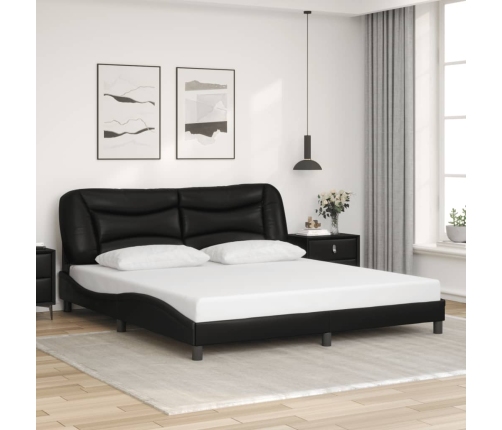 Estructura cama LED sin colchón cuero sintético negro 180x200cm