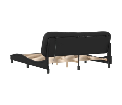 Estructura cama LED sin colchón cuero sintético negro 180x200cm