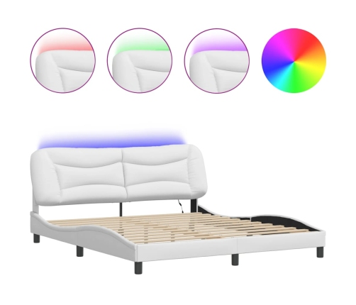 Estructura de cama con luz LED cuero sintético blanco 180x200cm