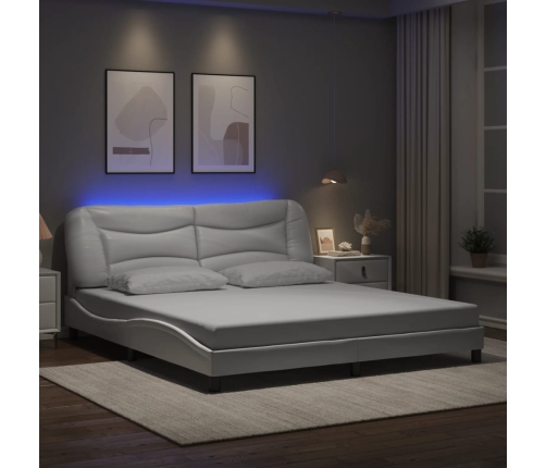 Estructura de cama con luz LED cuero sintético blanco 180x200cm