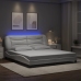 Estructura de cama con luz LED cuero sintético blanco 180x200cm