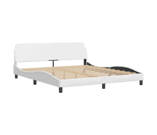 Estructura de cama con luz LED cuero sintético blanco 180x200cm