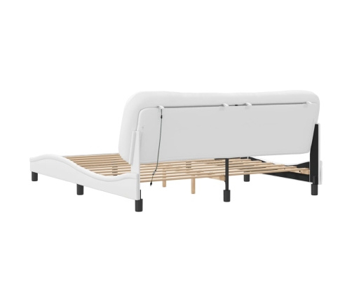 Estructura de cama con luz LED cuero sintético blanco 180x200cm