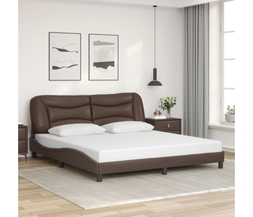 Estructura de cama con luz LED cuero sintético marrón 180x200cm