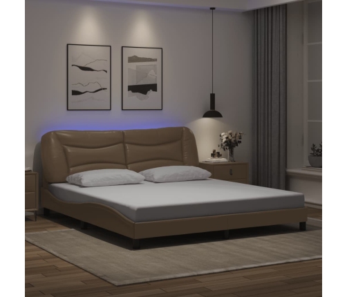 Estructura de cama con luz LED cuero PE capuchino 180x200 cm