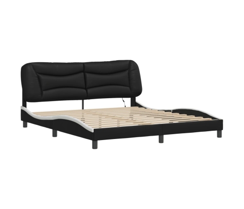 Estructura de cama con luz LED cuero PE negro blanco 180x200 cm