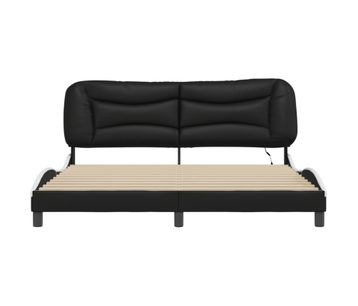 Estructura de cama con luz LED cuero PE negro blanco 180x200 cm