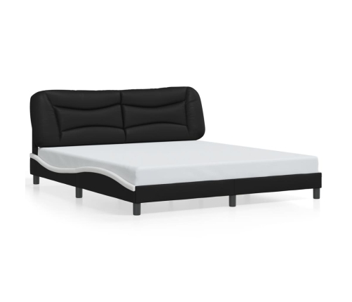 Estructura de cama con luz LED cuero PE negro blanco 180x200 cm