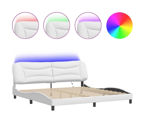 vidaXL Estructura cama con luces LED cuero sintético blanco 200x200 cm