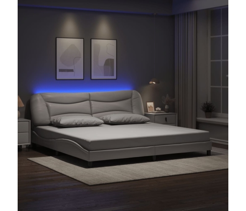 vidaXL Estructura cama con luces LED cuero sintético blanco 200x200 cm