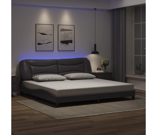 Estructura cama con luces LED cuero sintético gris 200x200 cm