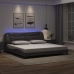 Estructura cama con luces LED cuero sintético gris 200x200 cm