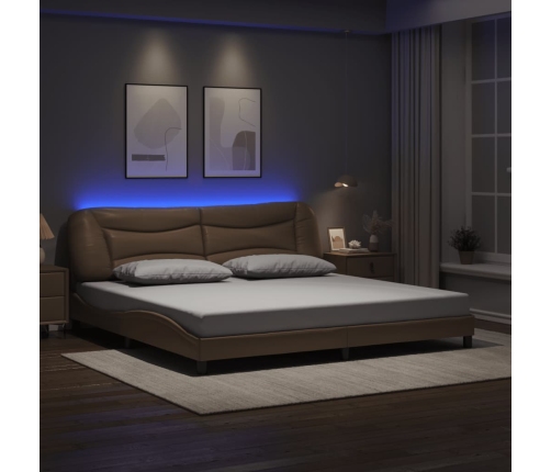 Estructura de cama con LED cuero sintético capuchino 200x200 cm