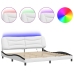 Estructura cama con LED cuero sintético blanco negro 200x200 cm