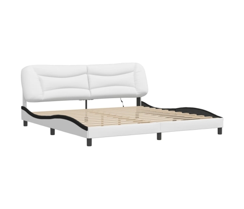 Estructura cama con LED cuero sintético blanco negro 200x200 cm