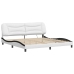 Estructura cama con LED cuero sintético blanco negro 200x200 cm