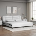 Estructura cama con LED cuero sintético blanco negro 200x200 cm