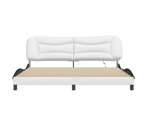 Estructura cama con LED cuero sintético blanco negro 200x200 cm