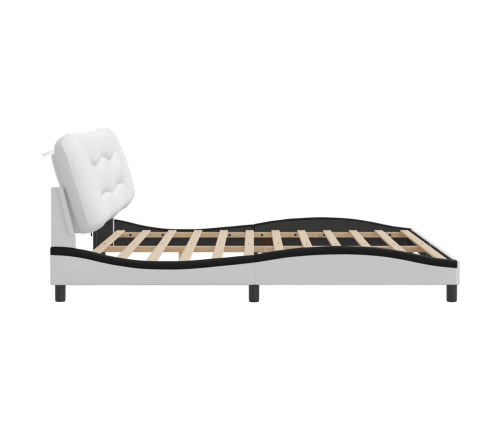 Estructura cama con LED cuero sintético blanco negro 200x200 cm