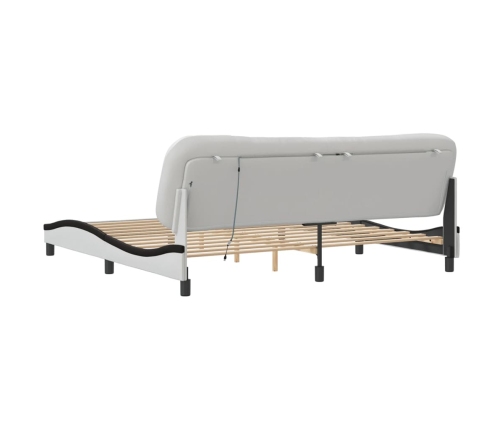Estructura cama con LED cuero sintético blanco negro 200x200 cm