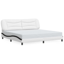 Estructura cama con LED cuero sintético blanco negro 200x200 cm