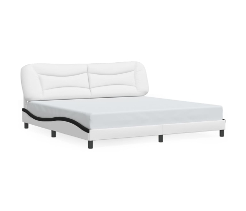 Estructura cama con LED cuero sintético blanco negro 200x200 cm