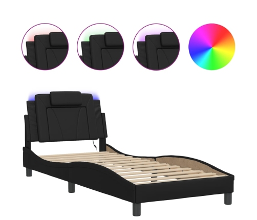 Estructura cama con luces LED cuero sintético negro 80x200 cm